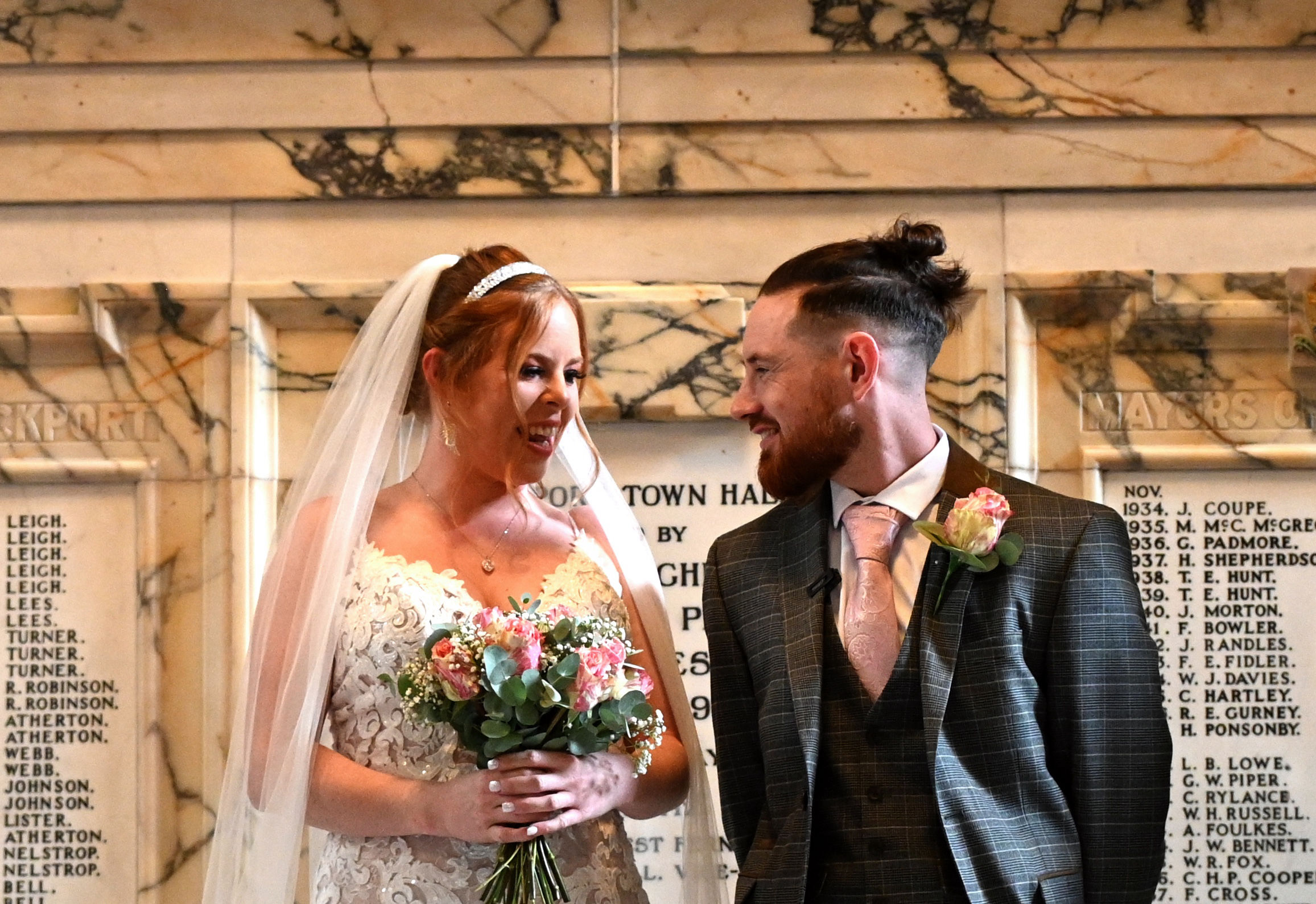 Bride and groom at stockport town hall